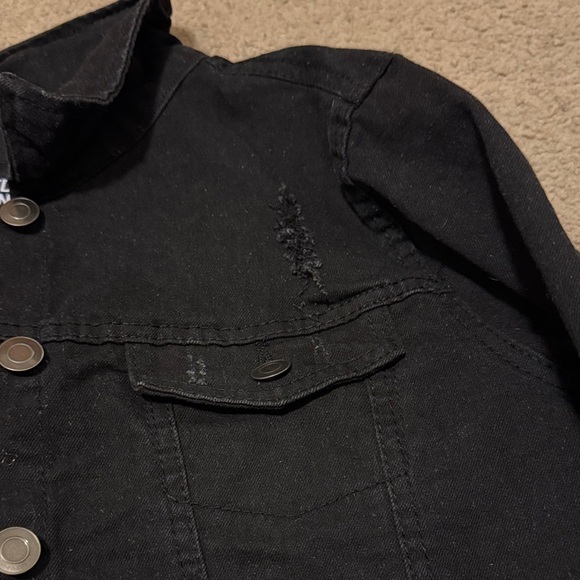 Black Distressed Denim Jacket - Picture 4 of 7
